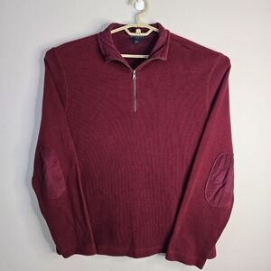 Banana Republic Pullover Sweater Quarter Zip‎ Elbow Patch Burgundy XL